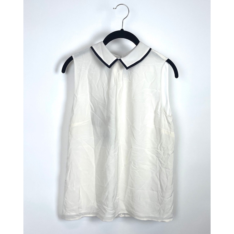 White and Black Collared Blouse – Size 4