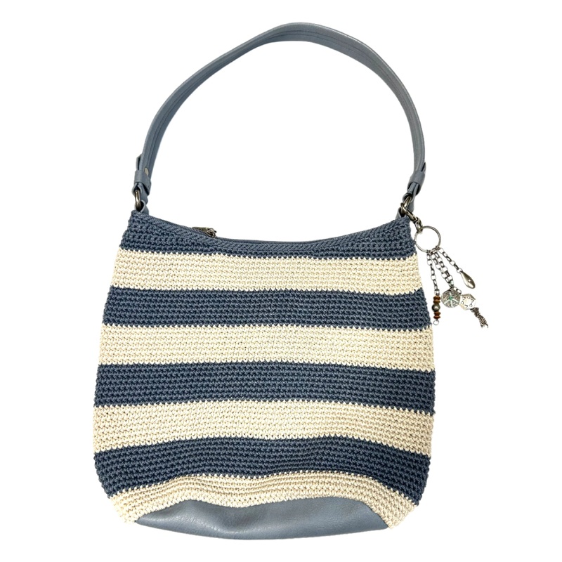 Blue and Cream Striped Crochet Tote Handbag