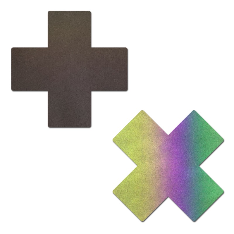 Plus X: Reflective Cross Nipple Pasties by Pastease o/s Rainbow