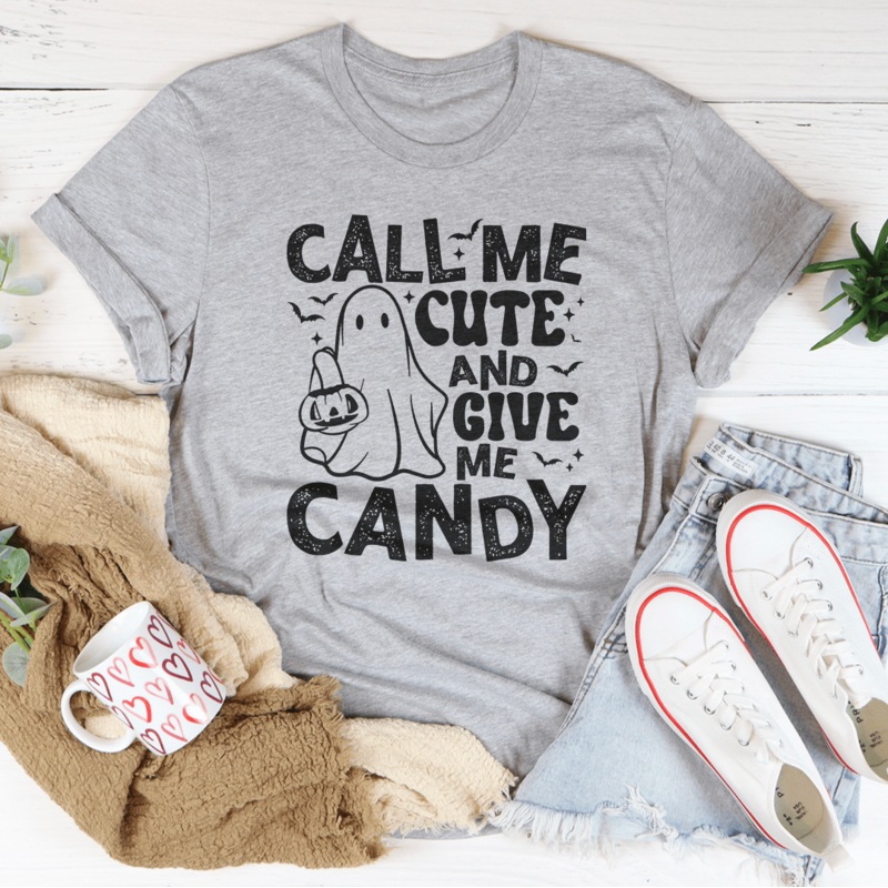 Call Me Cute and Give Me Candy Tee Athletic Heather S