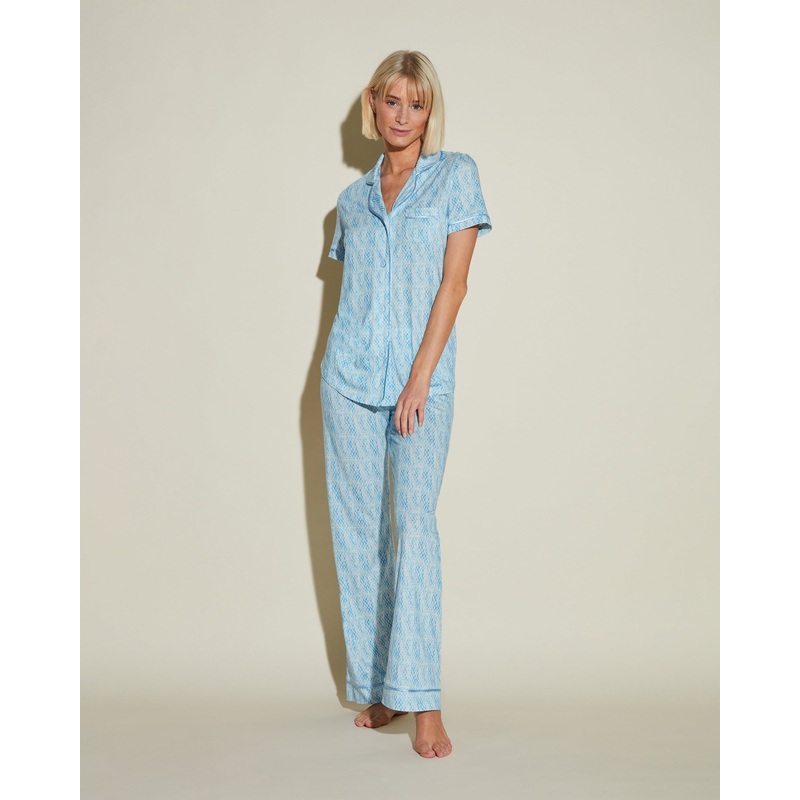 Short Sleeve Top & Pant Pajama Set India Diamond/ Aasmani Blue XS
