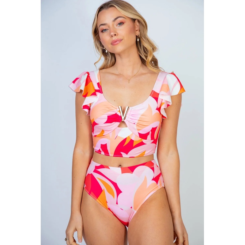 White Birch Full Size Floral Two Piece Swim Set Orange S