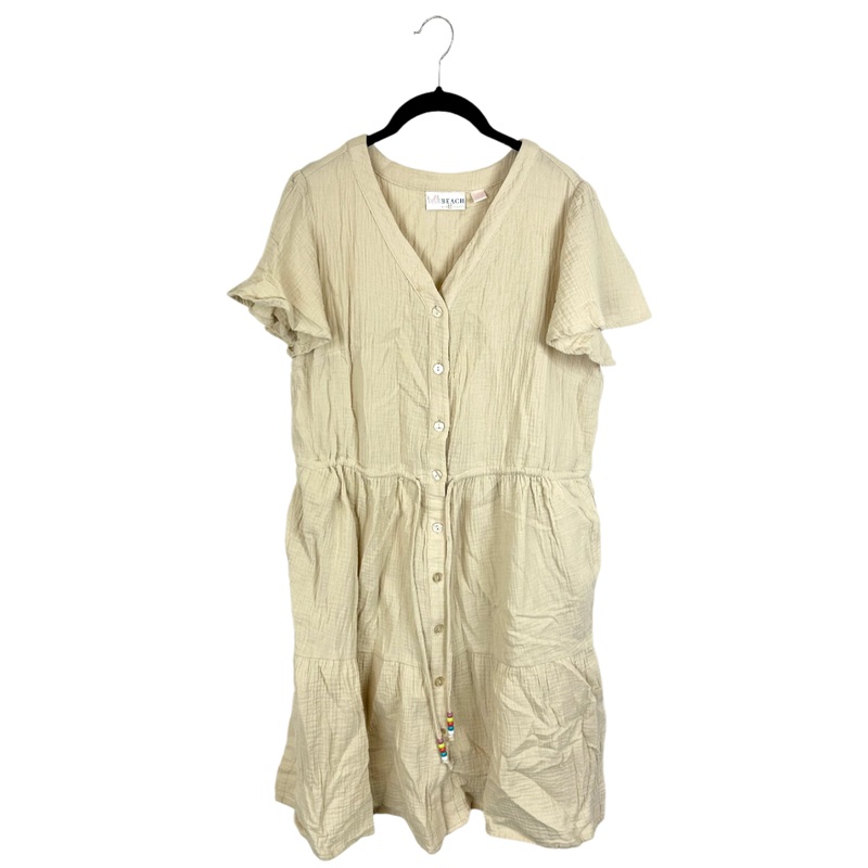 Beige Button-Up Dress with Beaded Strings- Size 6/8