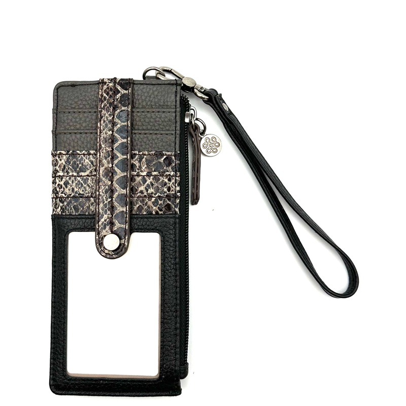Black and Snakeskin Leather Card Wristlet