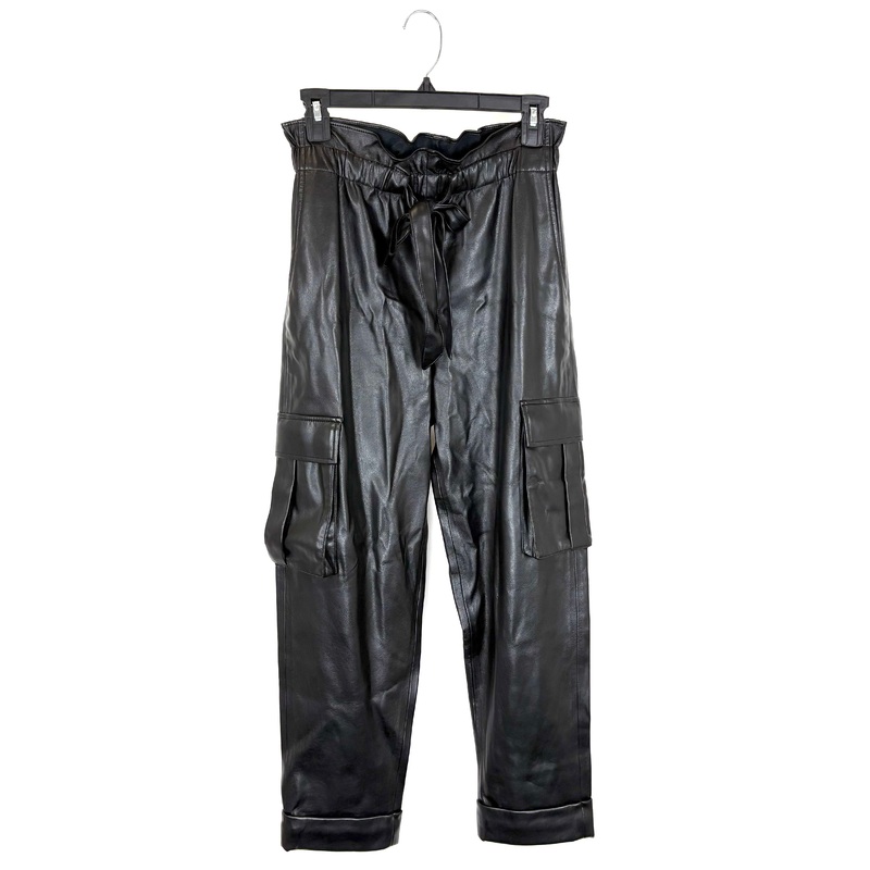 Black Paper Bag Faux Leather Pants – Small