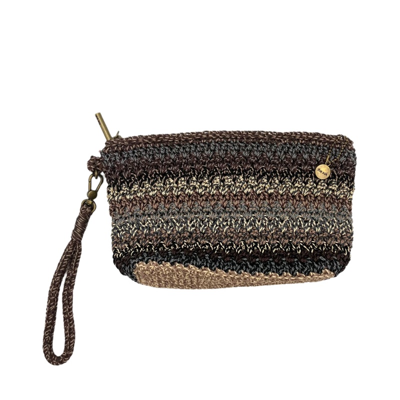 Brown Striped Crochet Wristlet