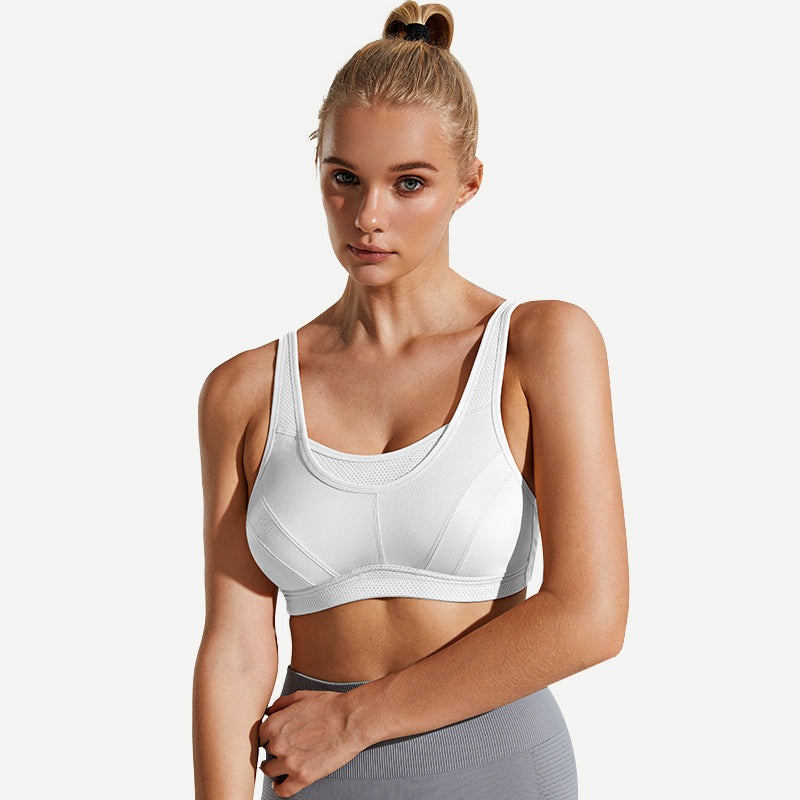 Full Coverage High Support Impact Solid wirefree Sports Bra White 34B/75B