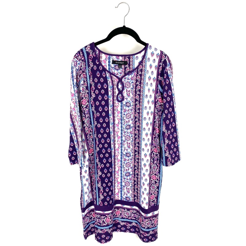 Purple Floral Print Long Sleeve Dress – Small
