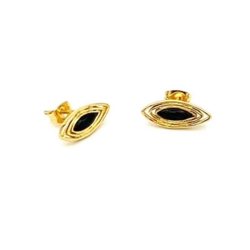 Small Gold and Black Oval Shaped Studs