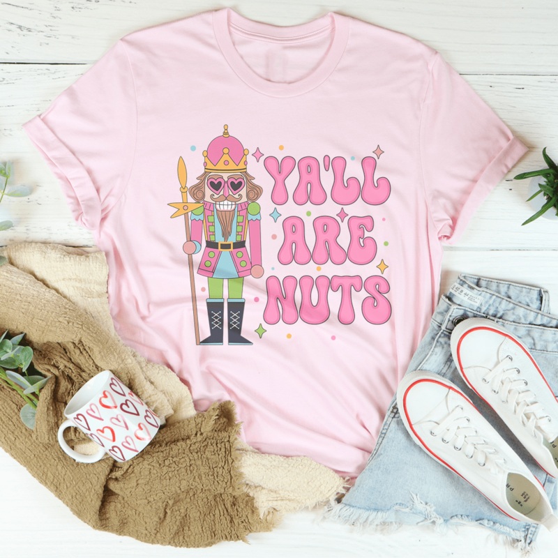 Ya’ll Are Nuts Pink Tee Black Heather S