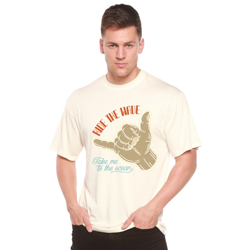 Ride The Wave Men’s Bamboo Viscose/Organic Cotton Short Sleeve Graphic T-Shirt Medium Black