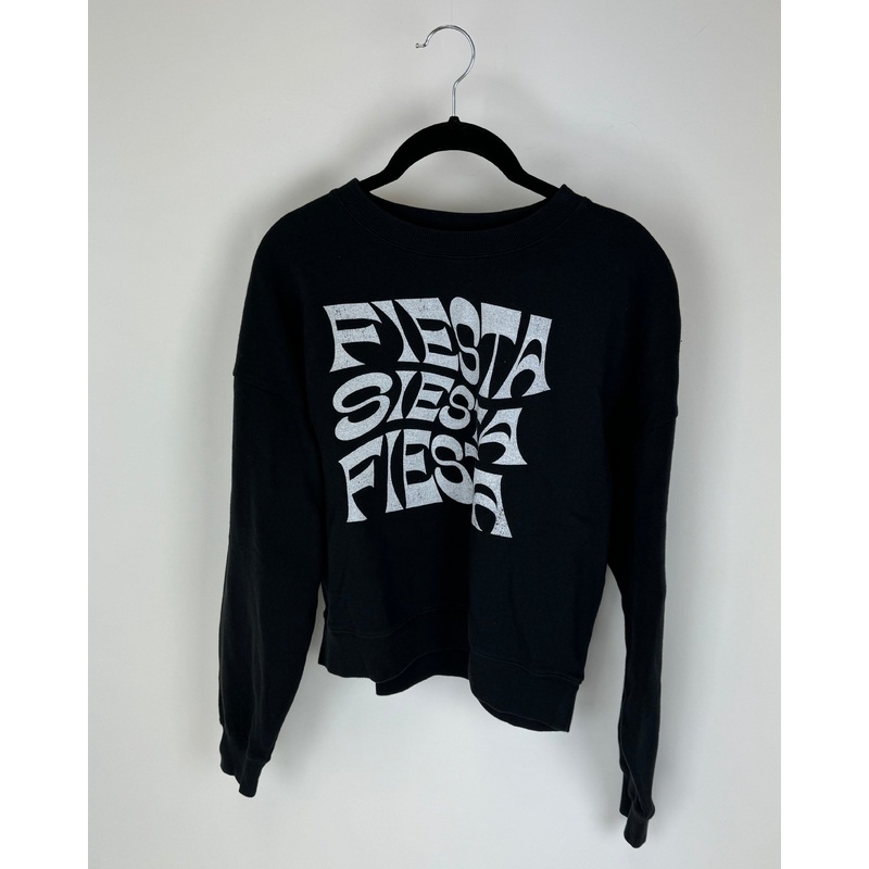 Black Cropped Graphic Crewneck Sweatshirt Top – Size 2/4