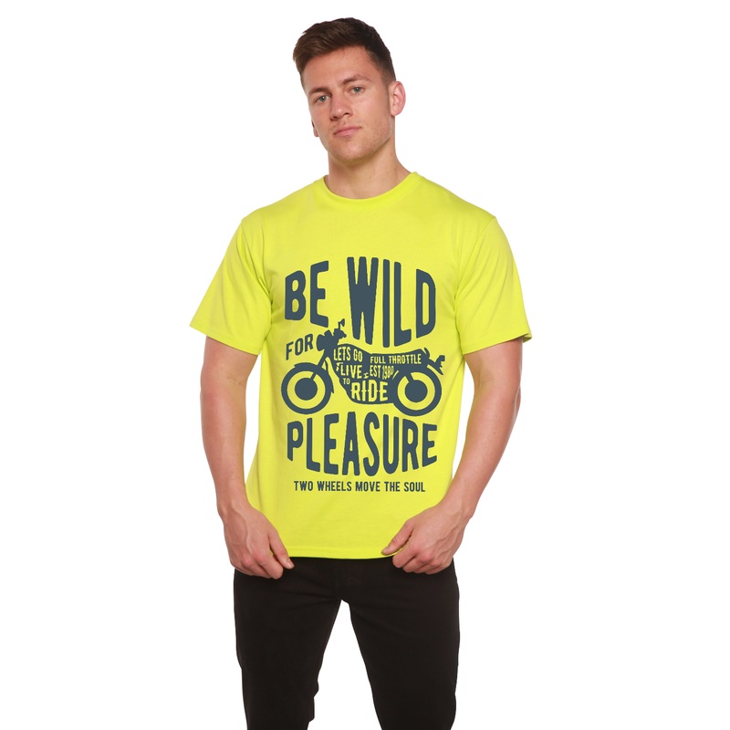 Be Wild Men’s Bamboo Viscose/Organic Cotton Short Sleeve Graphic T-Shirt Medium Black