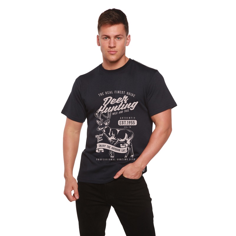 Deer Hunting Men’s Bamboo Viscose/Organic Cotton Short Sleeve Graphic T-Shirt Medium Black