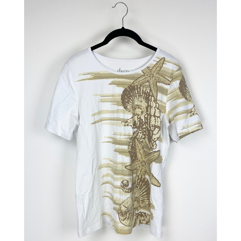 Gold and White Printed Short Sleeve Shirt – Small