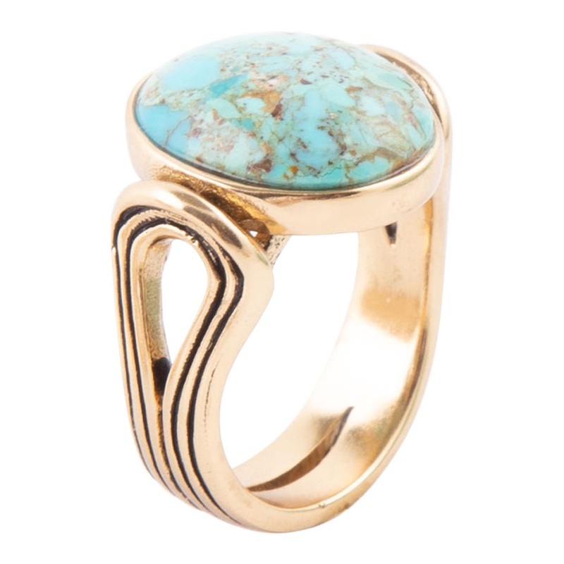 Nova Blue Turquoise and Golden Oval Ring 7