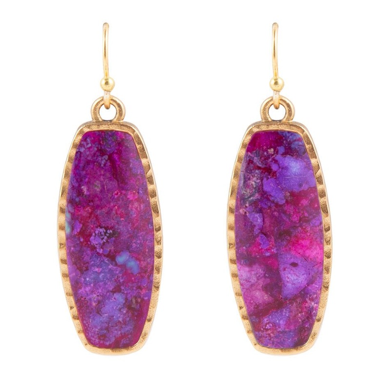 Odyssey Long Purple Turquoise and Bronze Statement Earrings