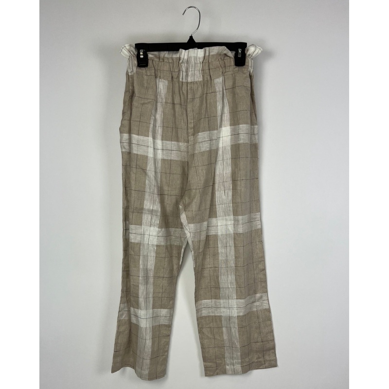 Plaid Linen Pants with Ruffle Waist – Medium
