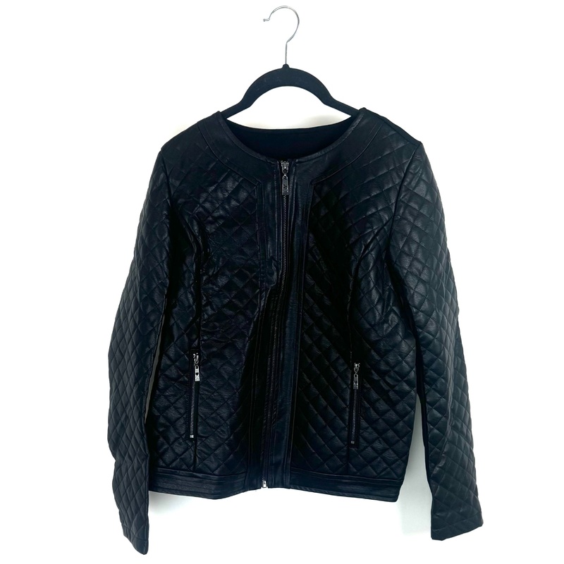 Black Faux Leather Quilted Jacket – Size 6/8