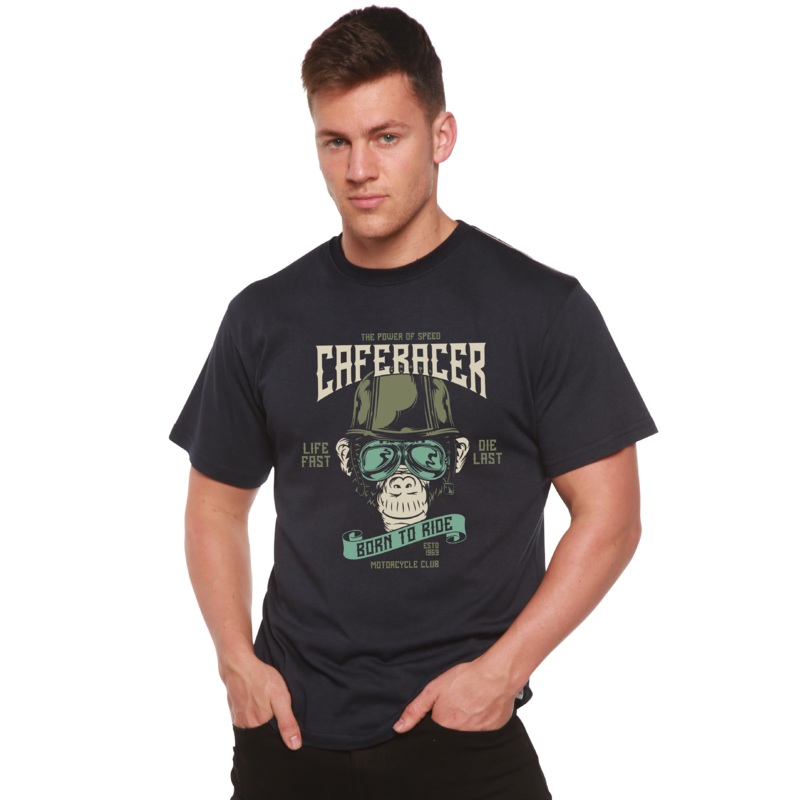 CafeRacer Men’s Bamboo Viscose/Organic Cotton Short Sleeve Graphic T-Shirt Medium Black