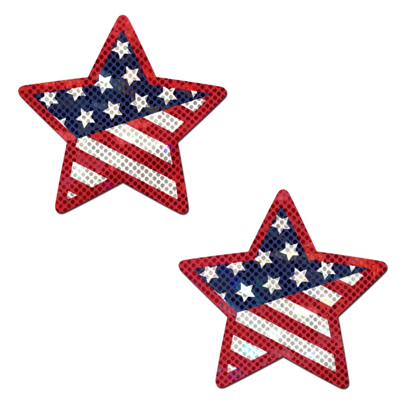 Star: Glittering Patriotic USA Red, White & Blue, Stars & Stripes Star Nipple Pasties by Pastease