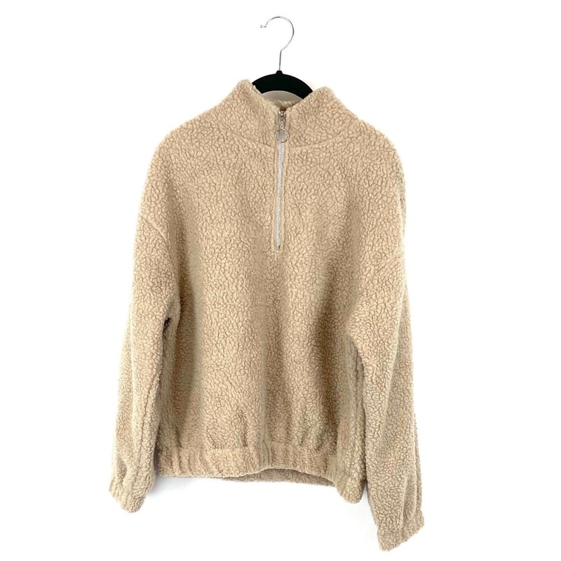 Tan Sherpa Quarter-Zip Cropped Sweatshirt – Medium/Large