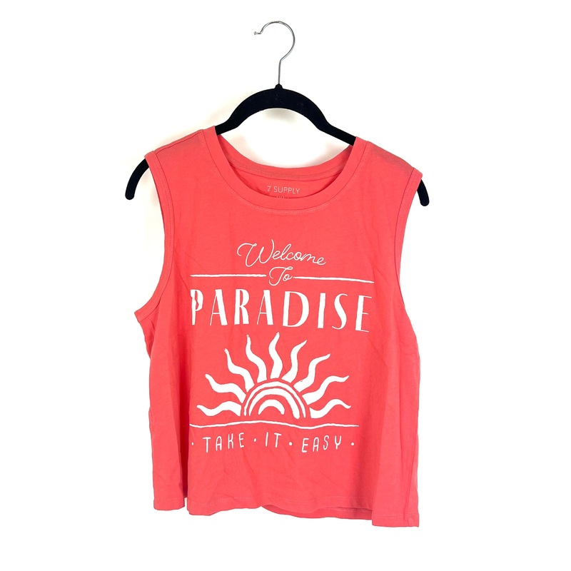 “Welcome To Paradise” Salmon Pink Muscle Tank – Size 4/6