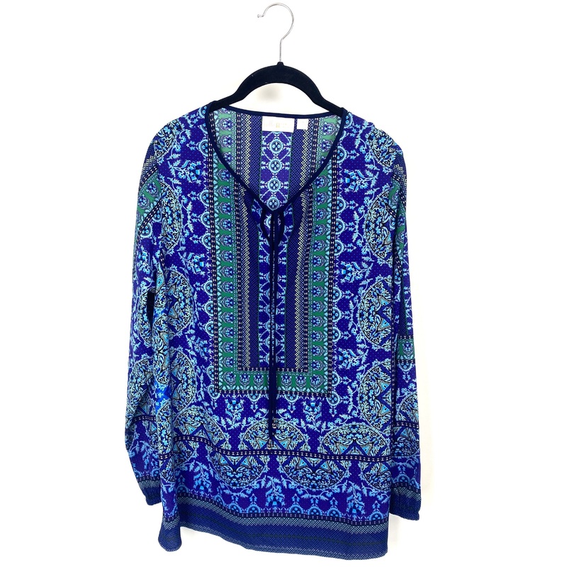 Purple, Green and Blue Abstract Printed Long Sleeve Top – Medium/Large