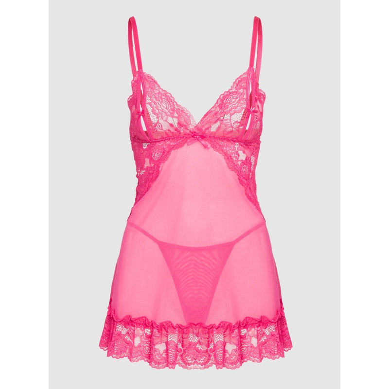 Alisha Lace & Mesh Babydoll & G-String Set Fuchsia Purple S