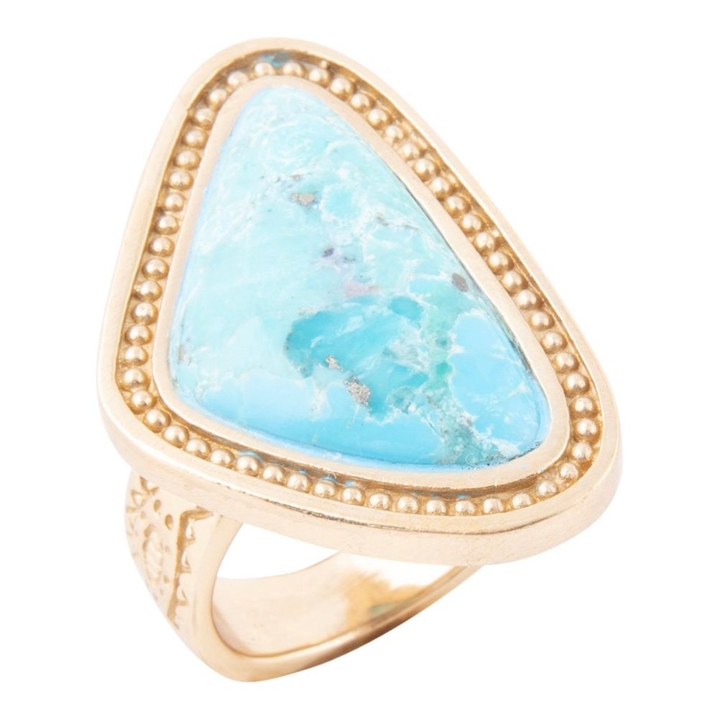 Blue Turquoise Triangle Golden Statement Ring 7