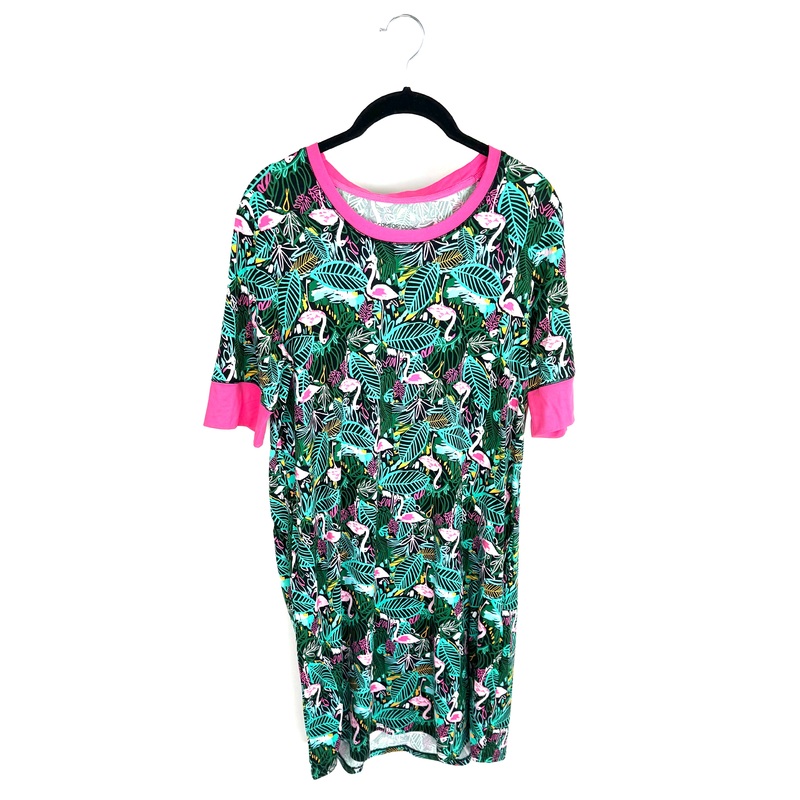Green Flamingo Print Sleep Dress – Small