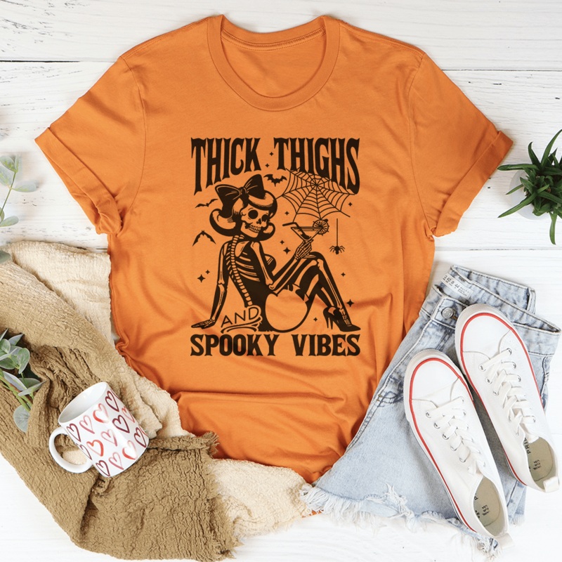 Thick Thighs And Spooky Vibes Tee Black Heather S