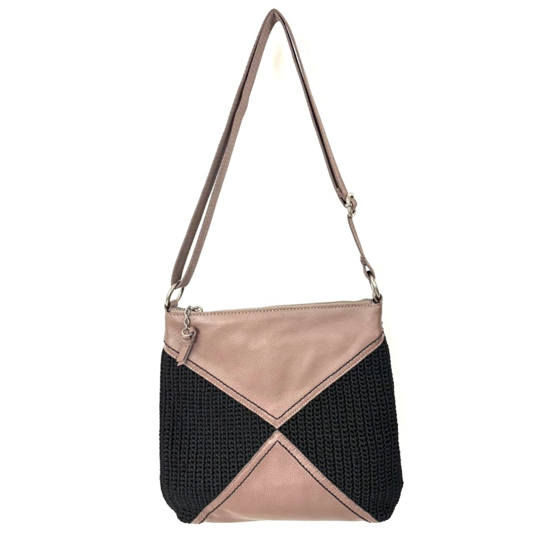 Brown Leather Crochet Crossbody Bag