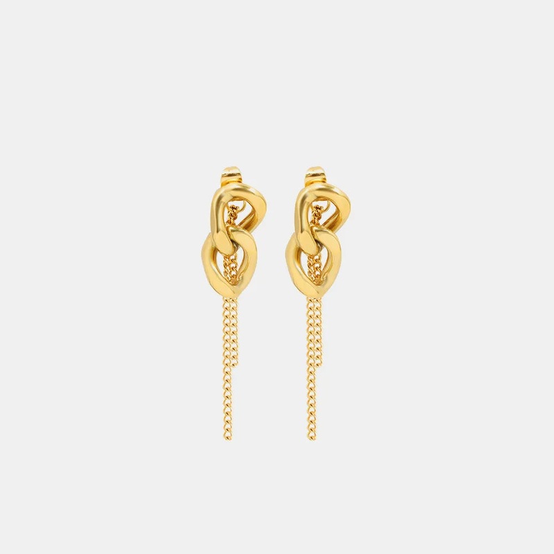 Titanium Steel Chain Shape Earrings Gold One Size