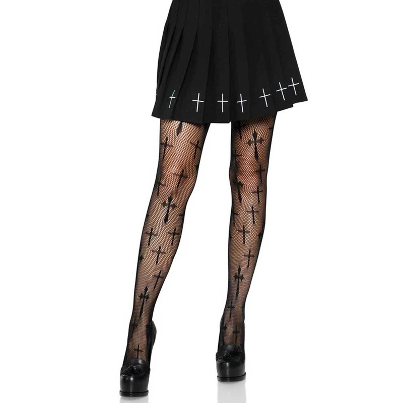 Worship Me Cross Net Tights – 1x/2x – Black