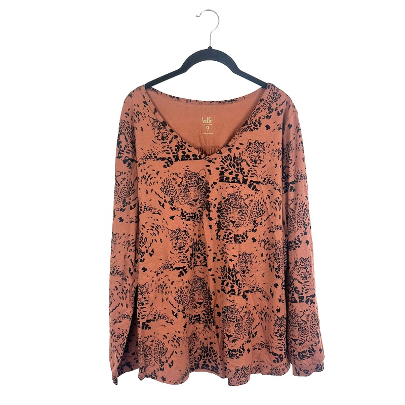 Brown And Black Animal Print Long Sleeve Top – Size 14/16
