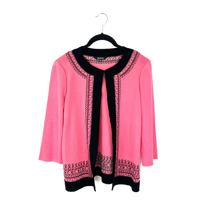 Pink Cardigan with Black Print Trim – Size 2/4