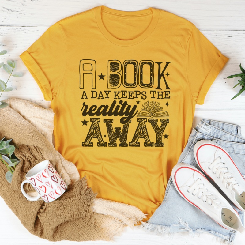 A Boook A Day Keeps The Reality Away Tee Black Heather S