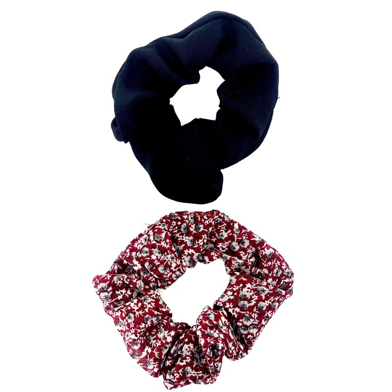 Black And Burgundy Floral Scrunchie Set
