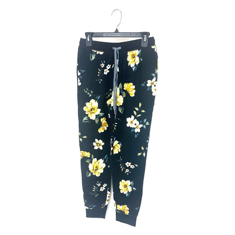 Black Floral Fleece Joggers – Small