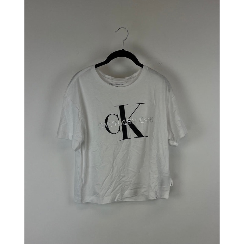 Cropped White Logo T-Shirt – Small