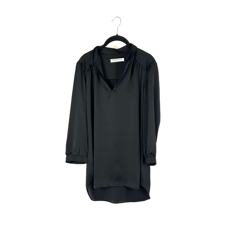 Long Sleeve Silky Black Tunic Blouse – Small