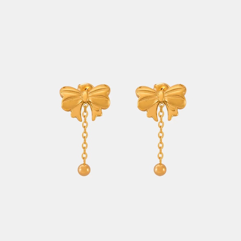 Titanium Steel Bow Earrings Gold One Size