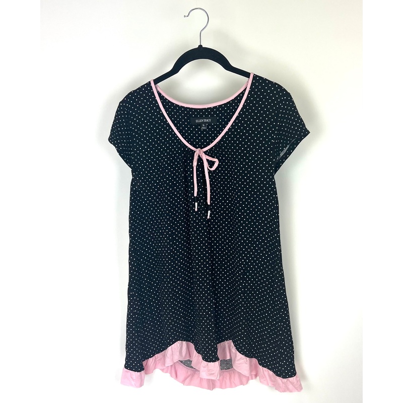 Black, White, and Pink Polka Dot Sleep Top – Size 4-6