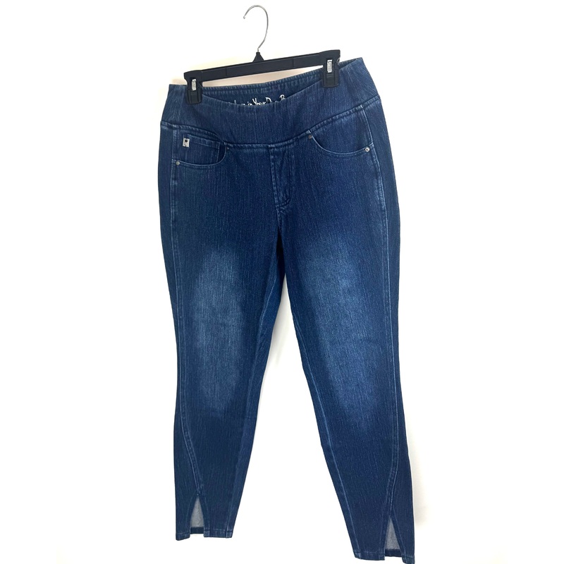 Dark-Wash Pull-On Skinny Jeans with Ankle Slit- Size 12
