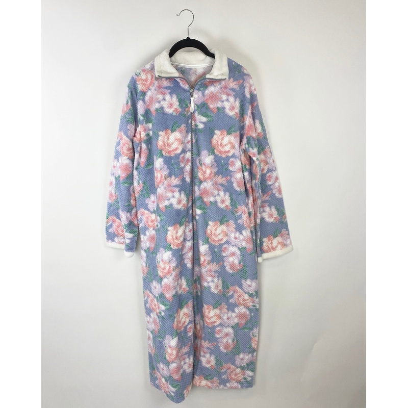 Floral Print Zip Up Long Robe – Small & 1X Small