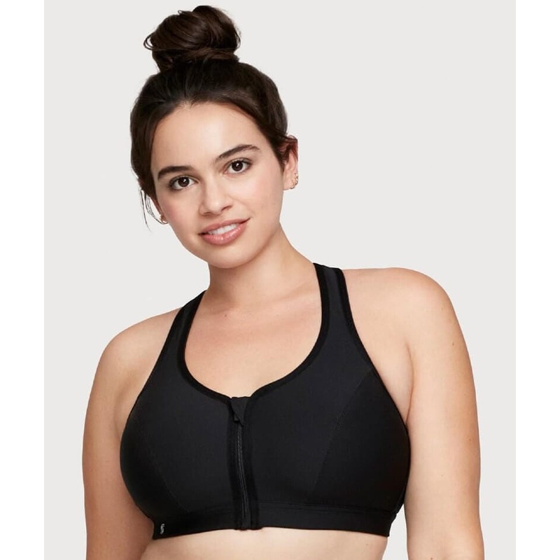 Glamorise Zip Up Front-Closure Wire-free Sports Bra – Black 34B