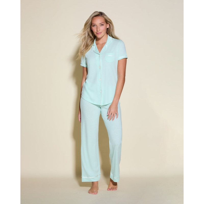 Short Sleeve Top & Pant Pajama Set Lagoon Mint/Ivory XS
