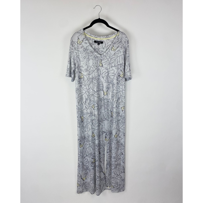 Grey and Yellow Butterfly Short Sleeve Lounge Dress – Small