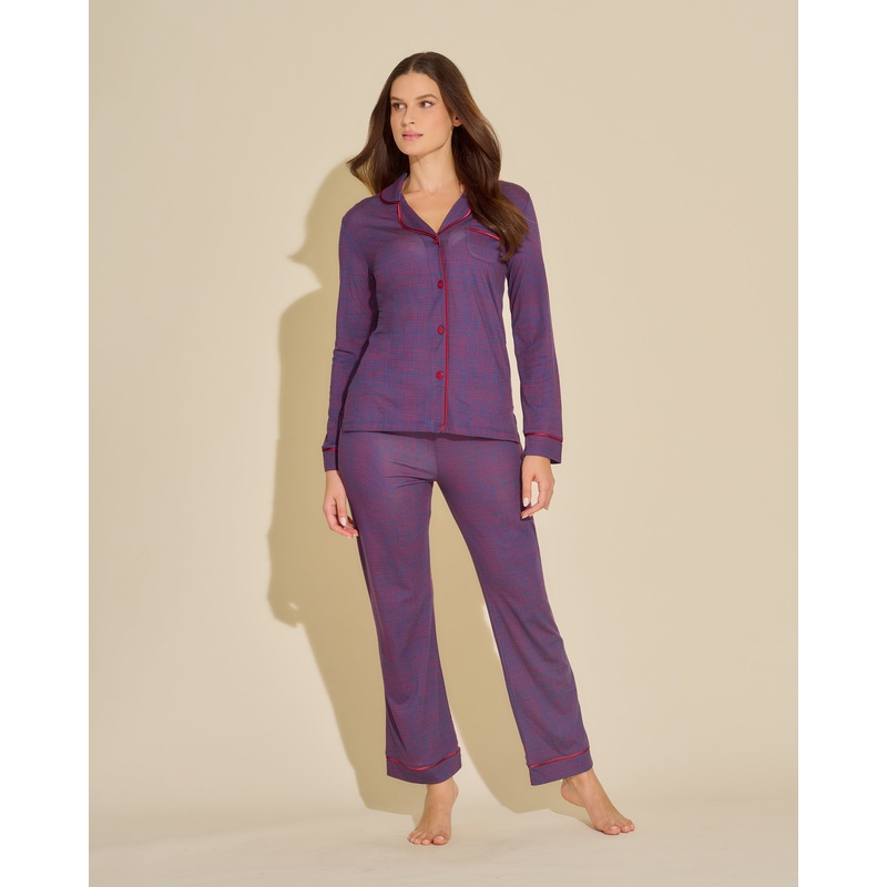 Pigiama Con Top A Maniche Lunghe E Pantaloni Navy/Vin Brule Stripe XS